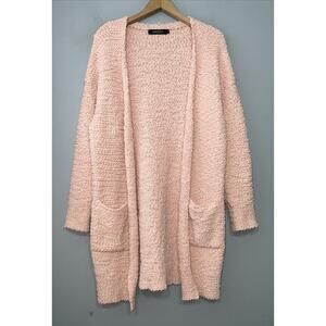 Merokeety Cardigan Size Large Peach Soft Popcorn Knit Boucle Sweater Cozy Chic